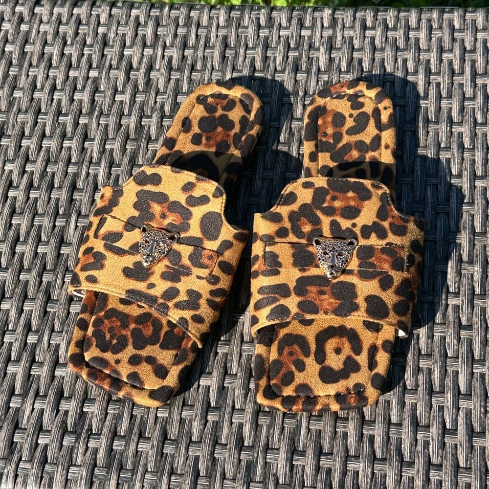 Brown Leopard Print Slide Sandals - Picture 2 of 5
